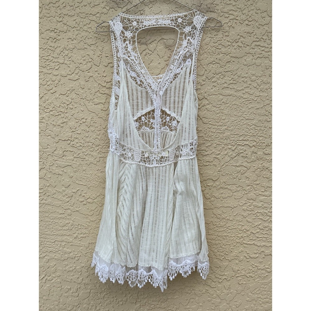 Vintage Havana Boho Swim Cover Up Beach Tank Top  White Crochet Lace Cottagecore - Picture 4 of 6